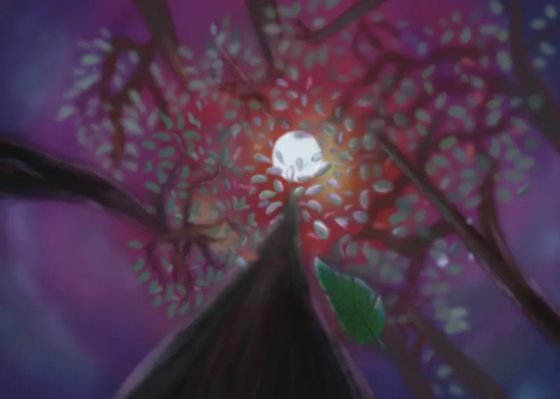 The first trees rising in a red landscape, from The Story Of Evolution Of Life